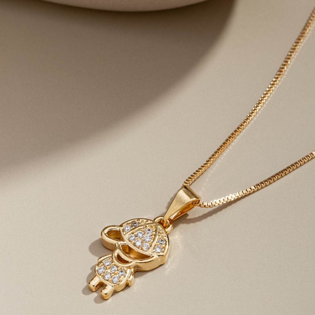 Colar Pingente Filhos (Menino), Banhado Ouro 18K