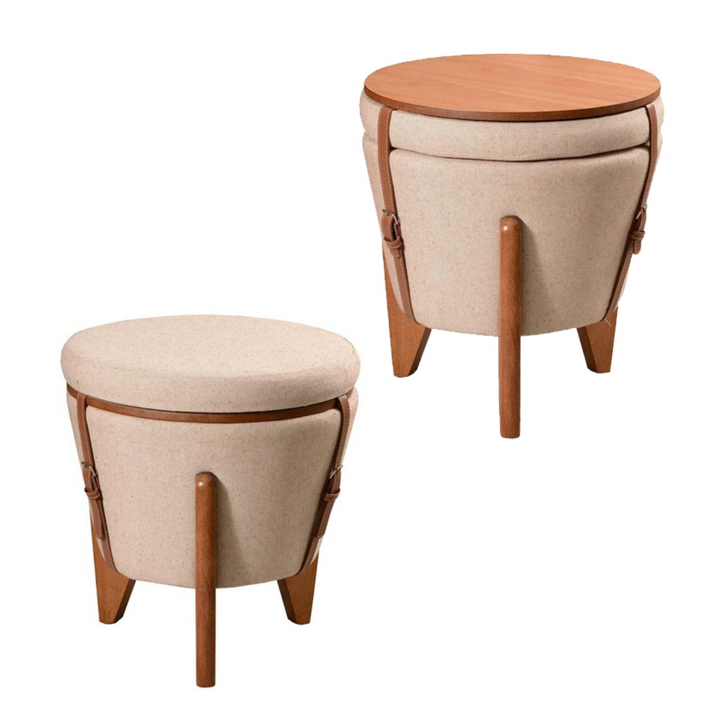 Kit Puff 3 em 1: Redondo, Baú e Mesa para Decoração de Sala e Quarto