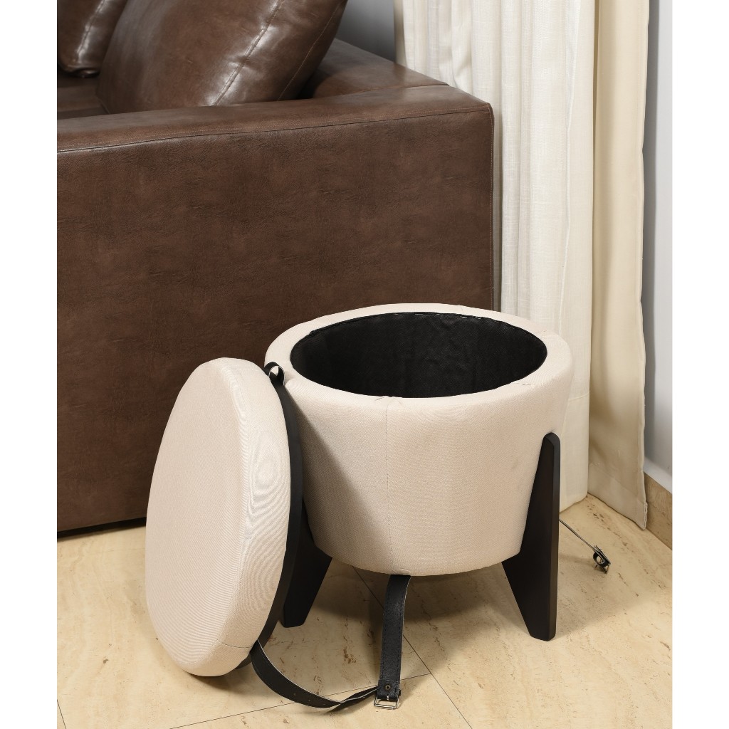 Puff Redondo com Baú e Mesa: Kit Versátil para Sala e Quarto