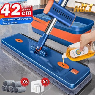 KIT 7 Conjunto De Esfregão E Balde Dobrável De Microfibra Com Raspador De Desaguamento -S1...