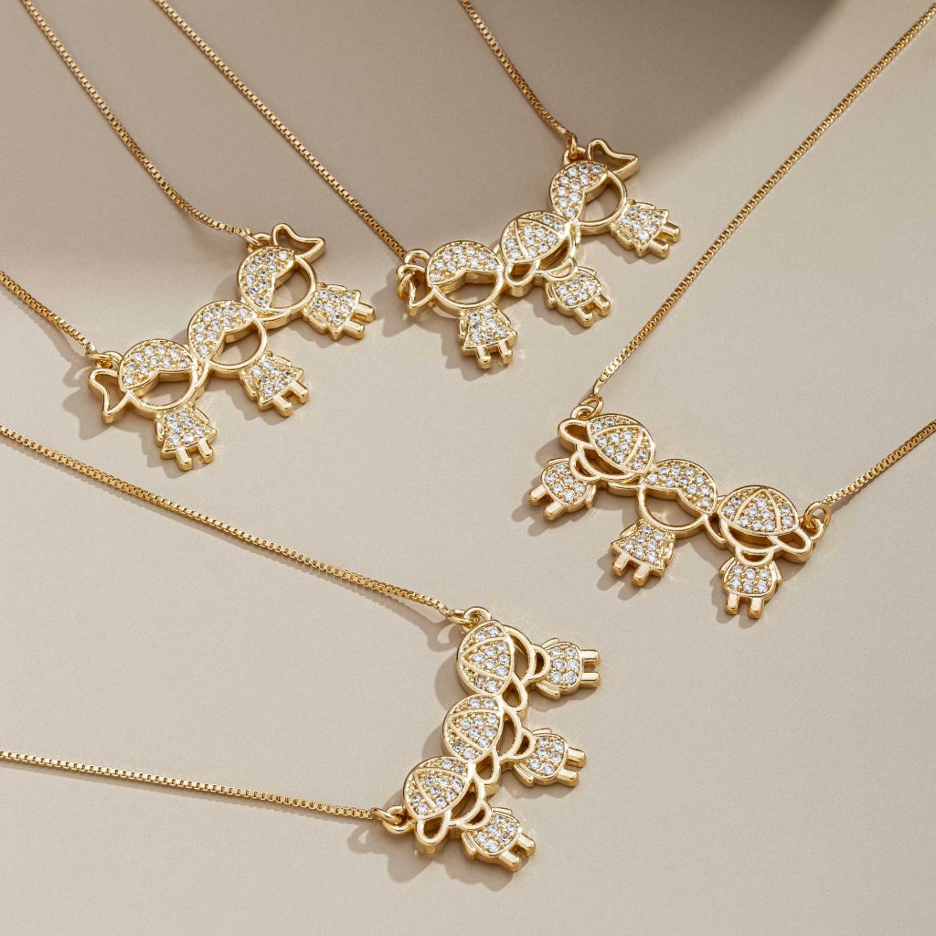 Colar Pingente 03 Filhos Cristal Banhado Ouro 18K em Oferta na Shopee