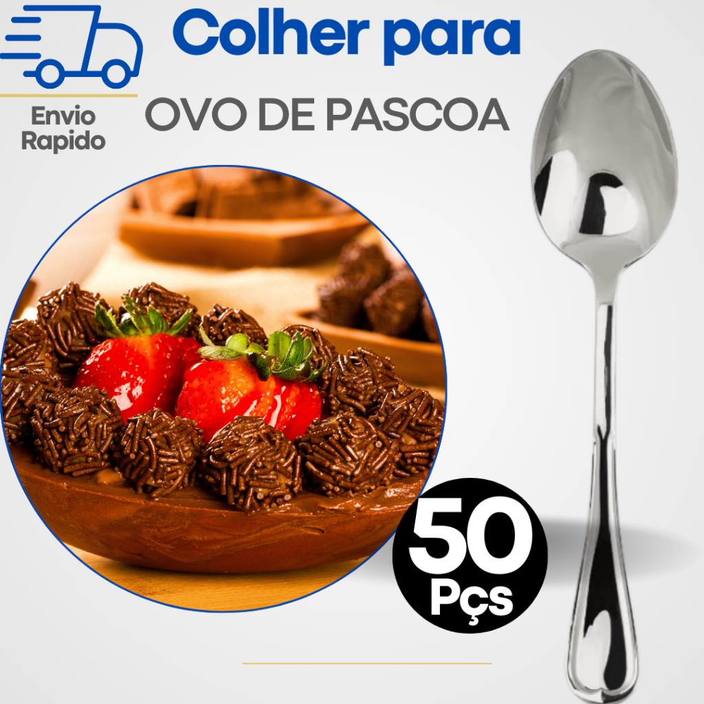 50 Colheres Aço Inox Premium para Ovos de Colher - Páscoa