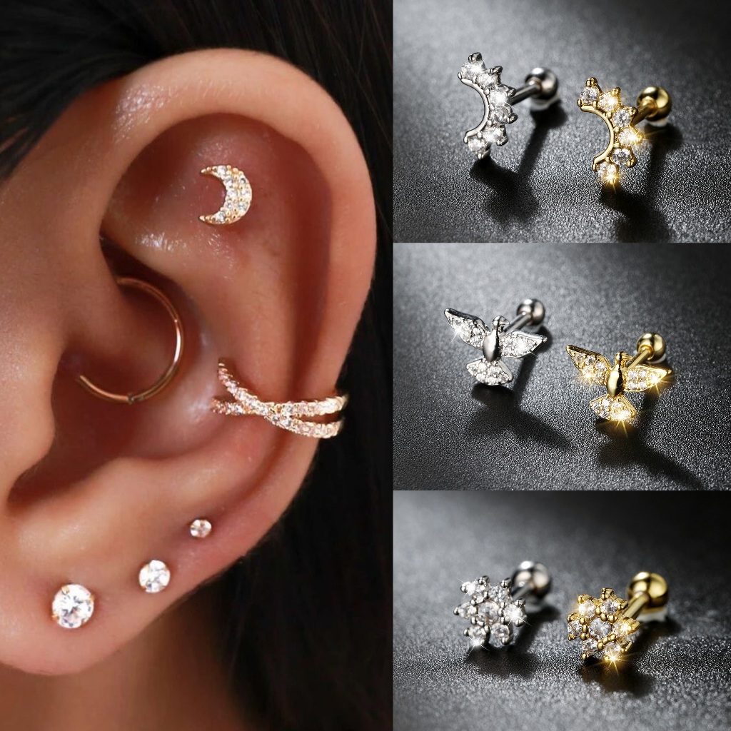 Piercing Labret Cobre/Aço | Helix, Flat, Conch, Tragus, Lóbulo, Outros 2 em Oferta na Shopee