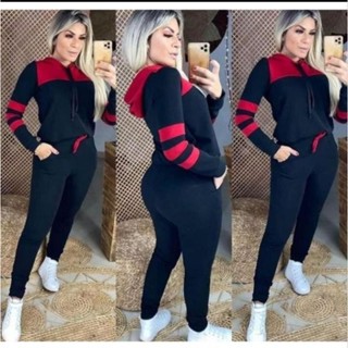 Conjunto Feminino Com Capuz Agasalho inverno look para o frio em Oferta na Shopee
