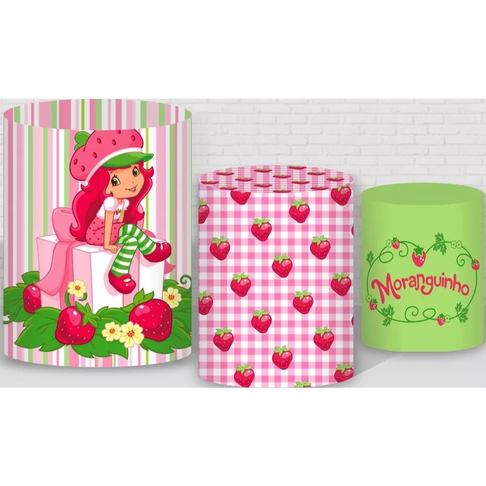 3 Capas de Cilindros de Festa Sublimadas Moranguinho em Oferta na Shopee