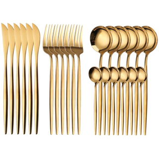 24 Peças Talheres Dourado de Aço Inox Garfo Colher Faca Colher De Mesa em Oferta na Shopee
