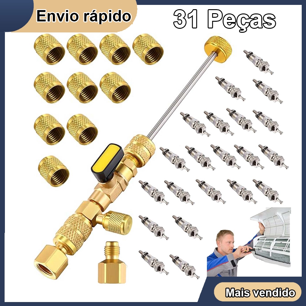 Chave de reparo de núcleo de válvula pneumática de 31 peças para ar-condicionado de carro e caminhão