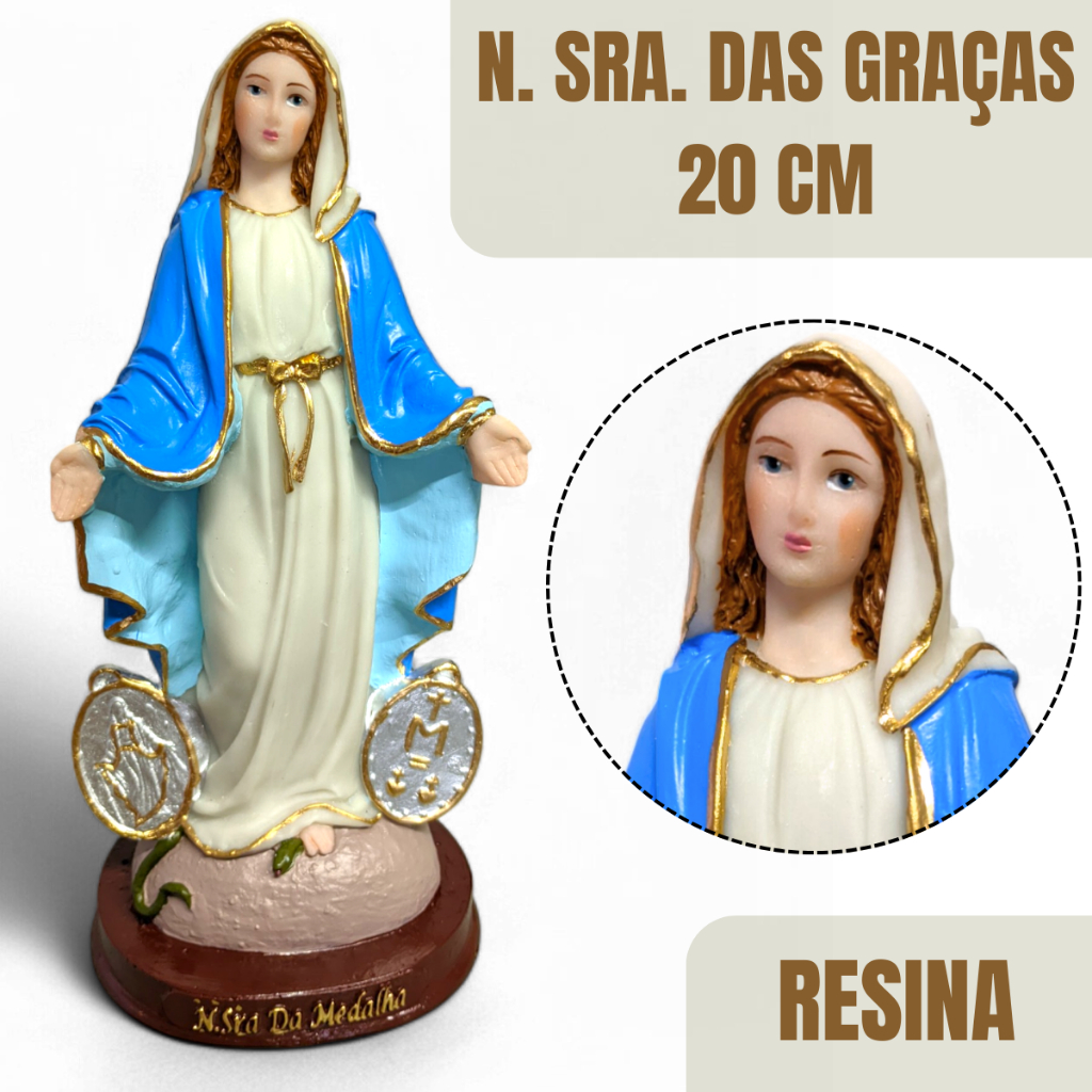 Imagem Nossa Senhora das Graças 20 cm Resina - Nossa Senhora da Medalha