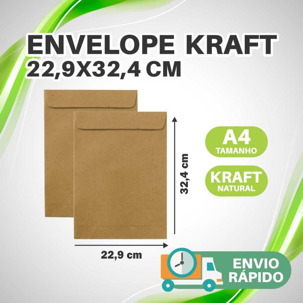 Envelope A4 Tipo Saco 50 a 250uni Kraft Natural 80g 22,9x32,4mm em Oferta na Shopee