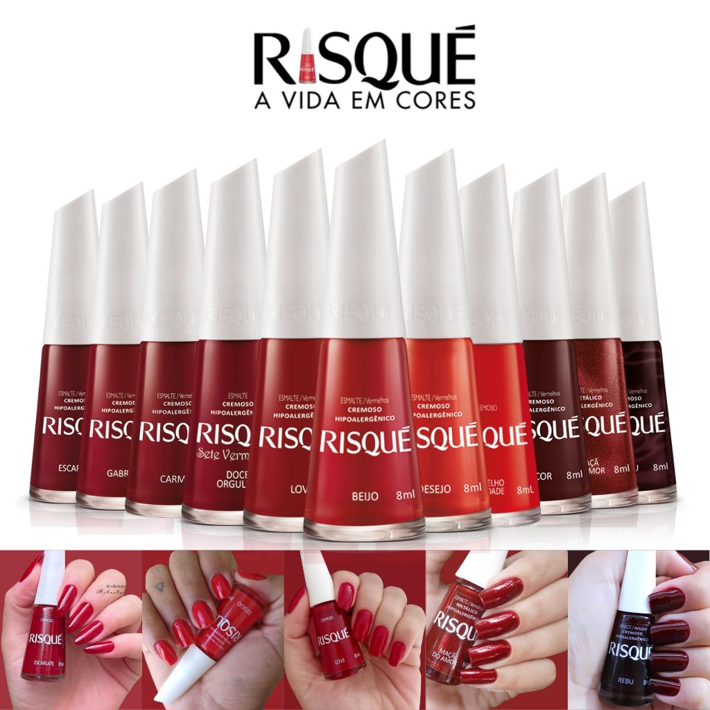 Kit Esmalte Risque Atacado Manicure 11 Cores Tons Vermelho