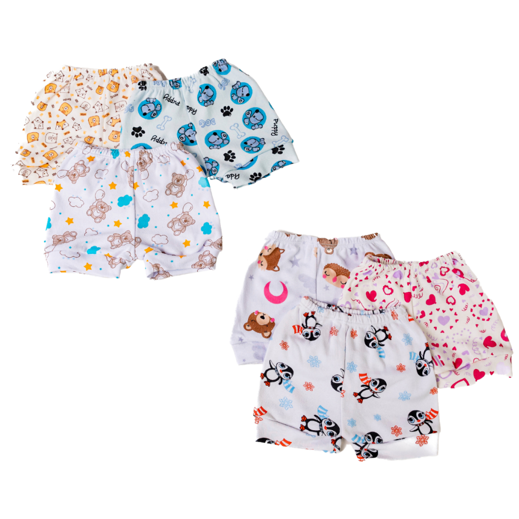 Kit 3 Shorts Bebê Estampado 100% Algodão Tapa Fralda Suedine Menino Menina Enxoval Maternidade