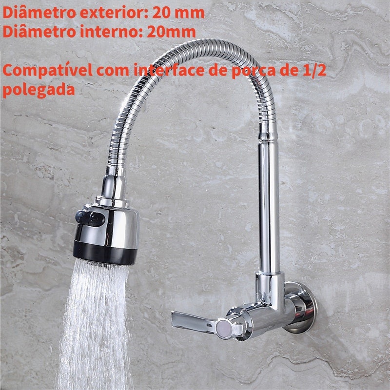 Inox Prata Torneira com chuveiro com rotação de 360° Cozinha Luxo Parede Promoção