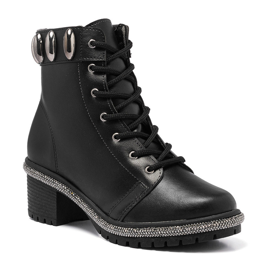 Bota Coturno Feminino Cano Curto Salto Grosso Strass Tratorado Lesma Moda em Oferta na Shopee