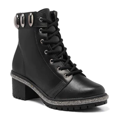 Bota Coturno Feminino Cano Curto Salto Grosso Strass Tratorado Lesma Moda Confortável