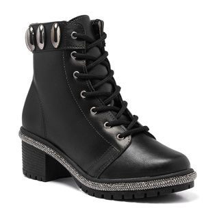 Bota Coturno Feminino Cano Curto Salto Grosso Strass Tratorado Lesma Moda em Oferta na Shopee