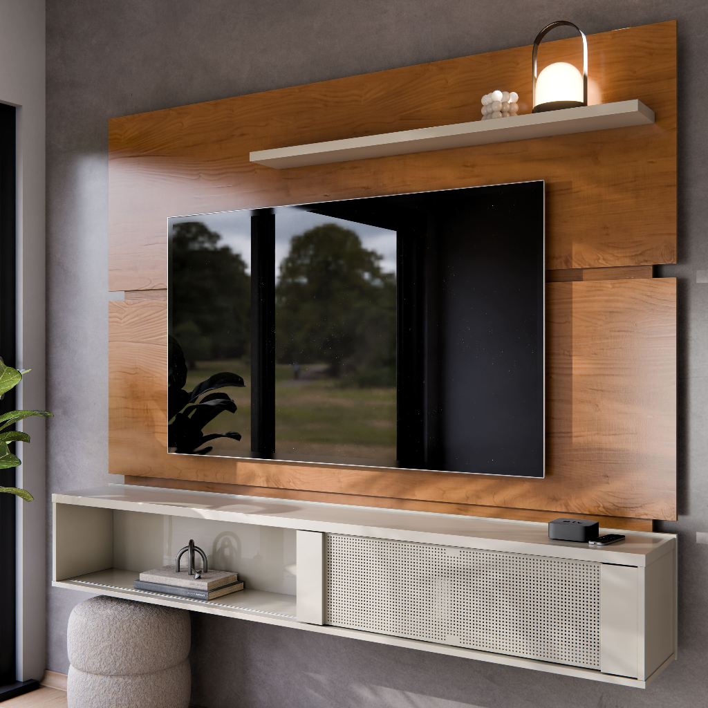 Painel Para Tv De Até 60 Polegadas Amadeirado Com Nicho Suspenso em Oferta na Shopee
