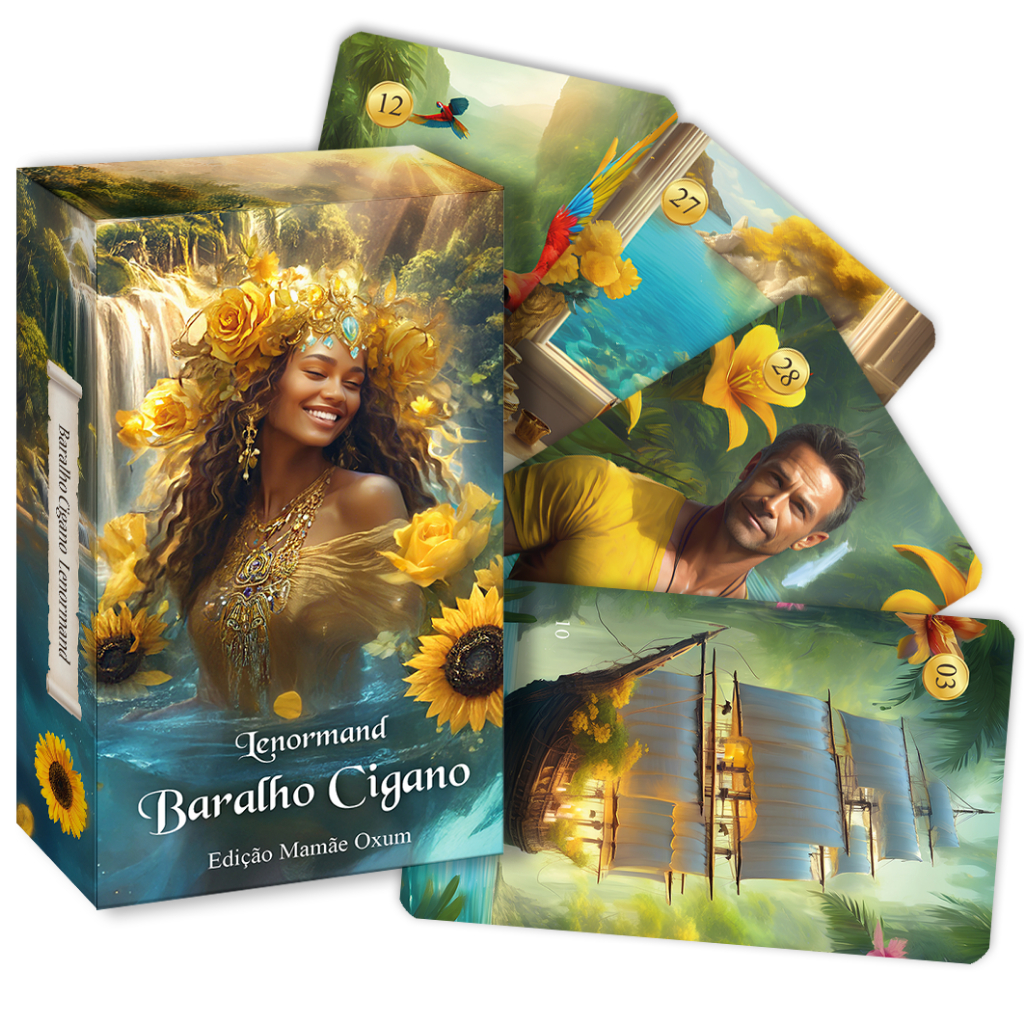 Imagem Baralho Cigano Tarot Lenormand Ed. Mamãe OXUM Idioma Português, 40 cartas + livreto + caixa