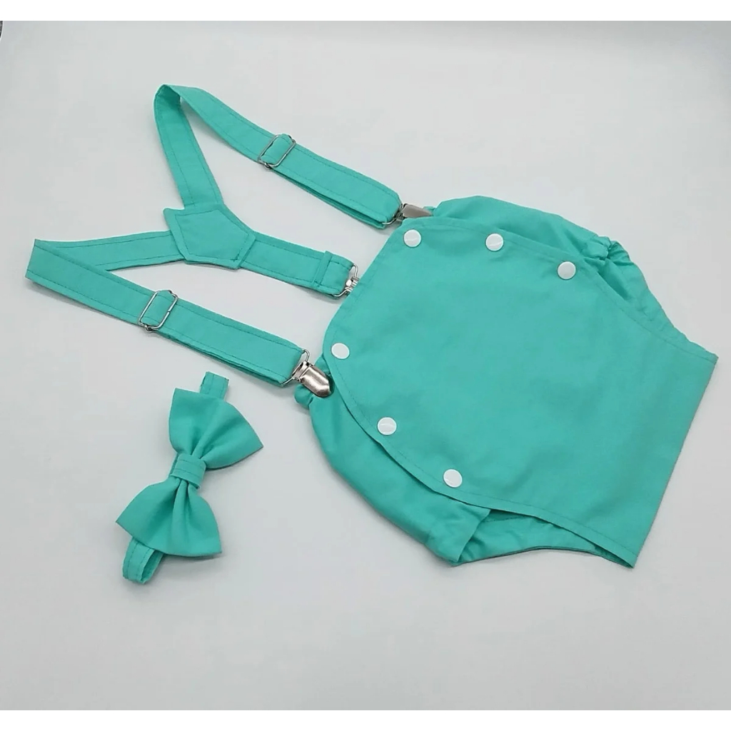 Roupa Azul Turquesa Suspensório Gravata Smash Cake 1 Ano aniversário festa foto