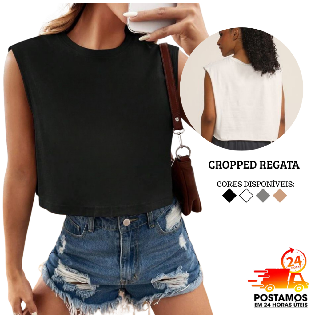Regata Cropped Soltinha Leve Estilosa Blusinha Feminina Blogueira Gringa Qualidade Garantida Envio Rápido