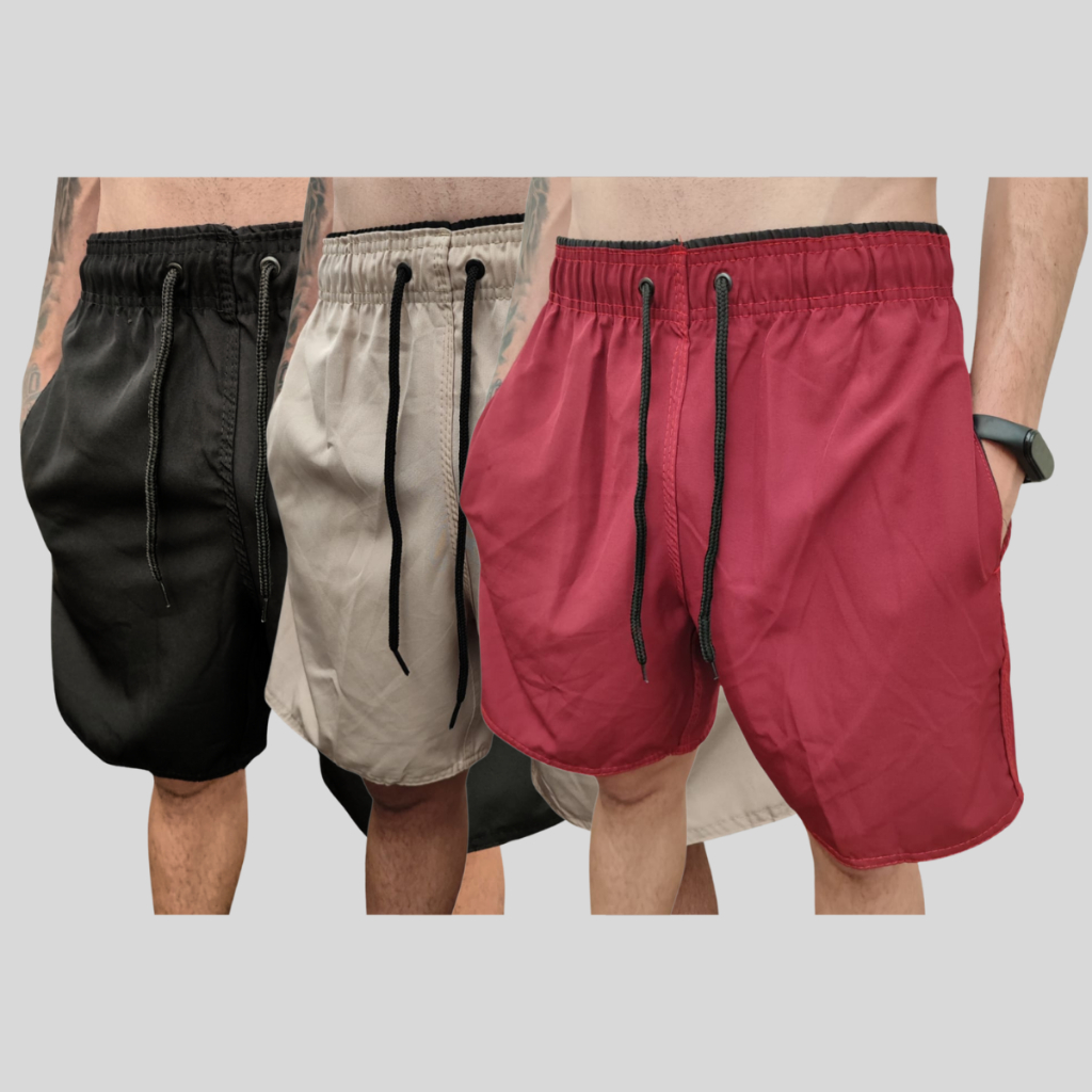 Combo 3 Shorts Tactel Masculino Com Elastano Bermudas de Praia Academia Calção Masculino Lançamento