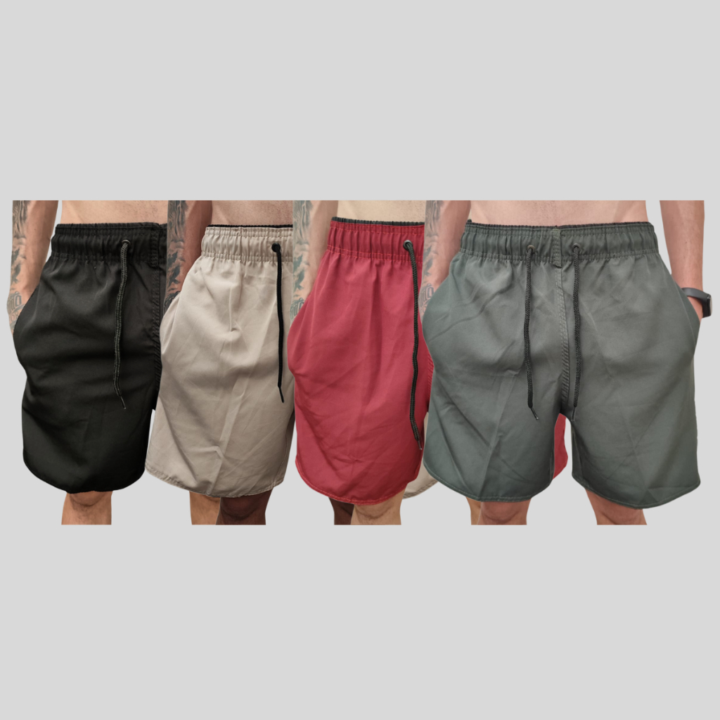 Kit 4 Shorts Curtos para Treinar Bermudas Tactel Com Elastano Piscina Academia Lançamento