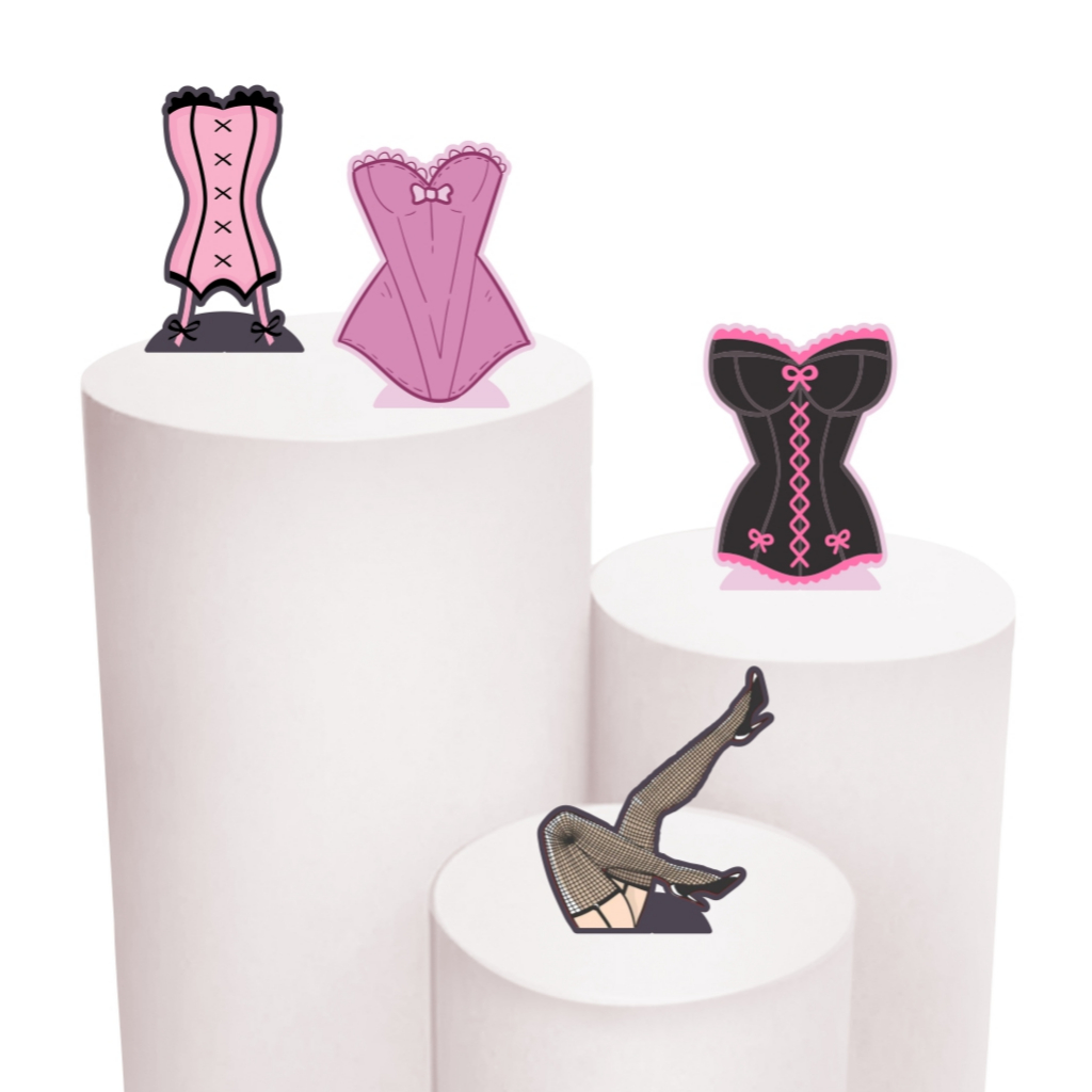 Kit de Display 4 de 20cm Totens para Decoração de Festa Chá de Lingerie em MDF Cortado a Laser