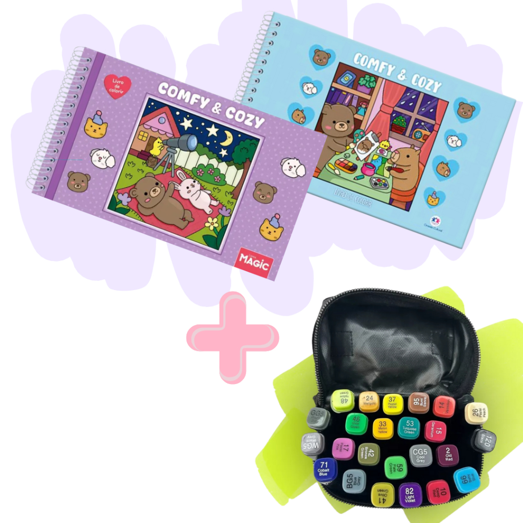 24 Canetas Duplas + Livro De Colorir Bobbie Goods 50 Folhas Capa Dura Infantil