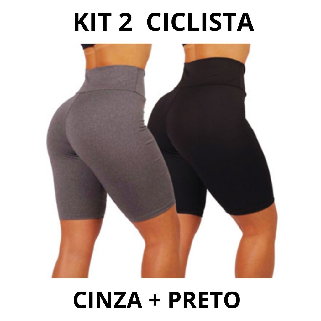 kit 2 bermuda legging suplex ciclista lisa feminina cintura alta academia não fica transparente