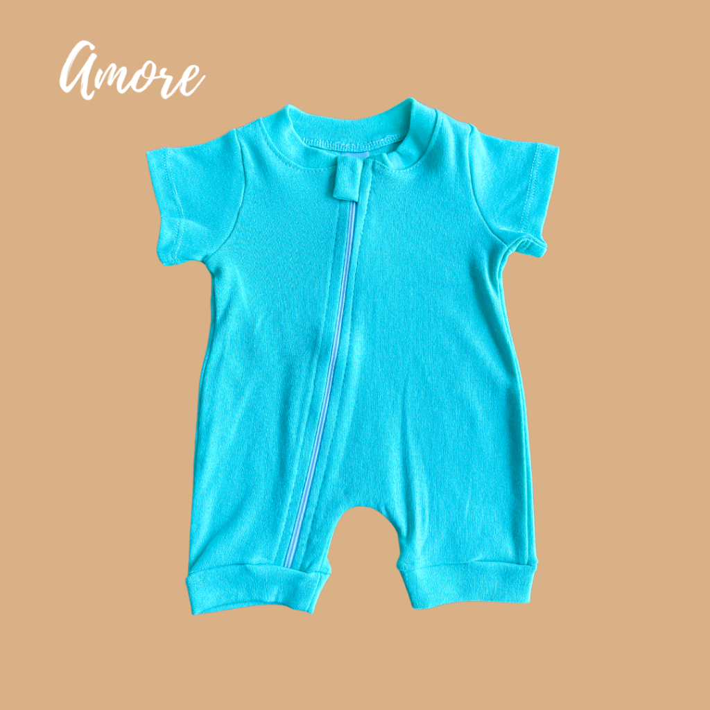 Macacão Curto Bebê Verão Amore Verde Água Calor 100% Algodão