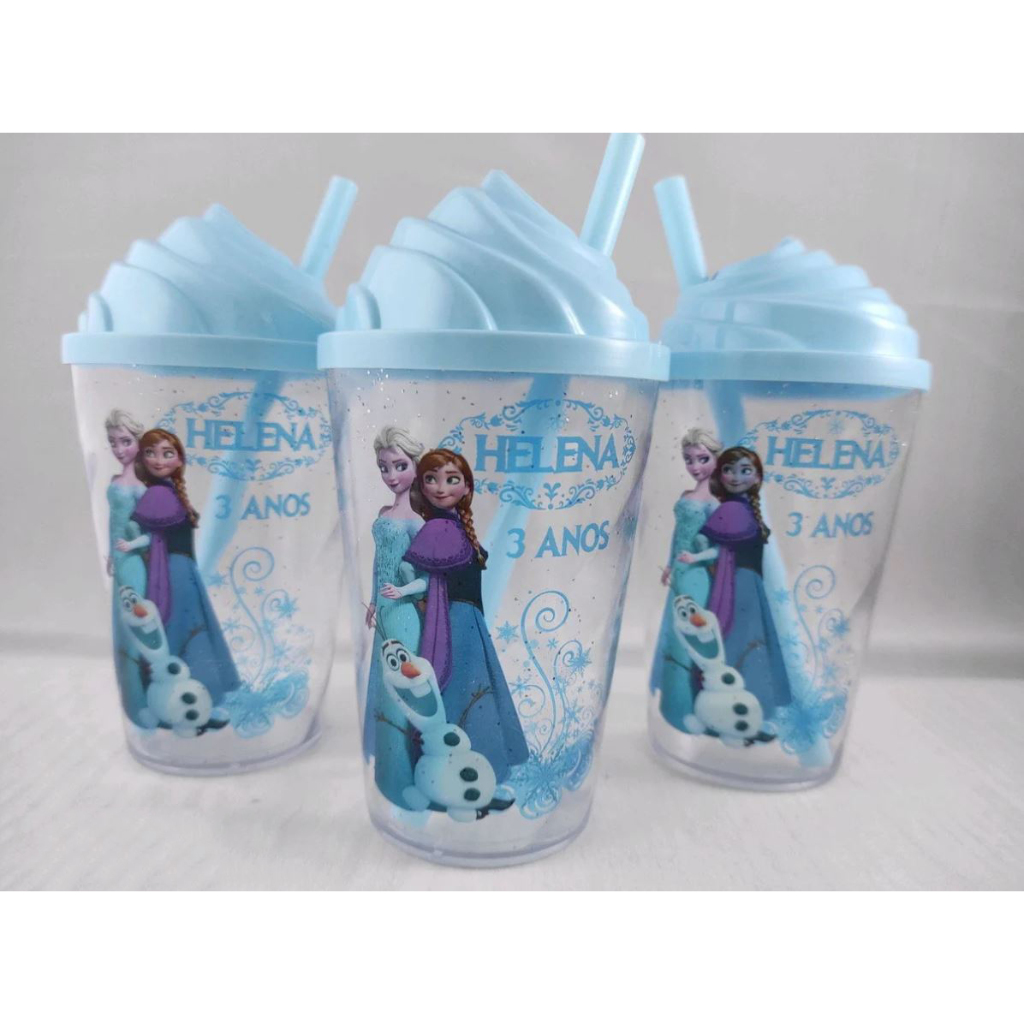 Frozen Kit Copos 300ml com Tampa Chantilly - Personalizado Frozen em Oferta na Shopee