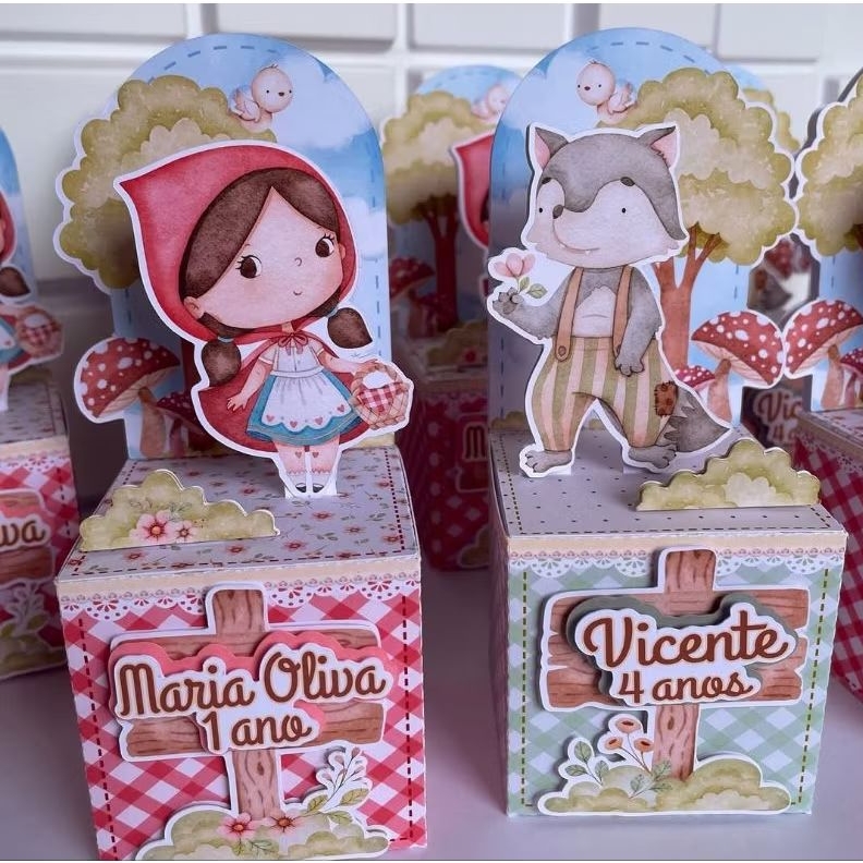 Lembrancinha Caixa Cenário Chapeuzinho vermelho e lobo mau - Personalizados - Festa - Aniversário - Caixinha - Kit Festa