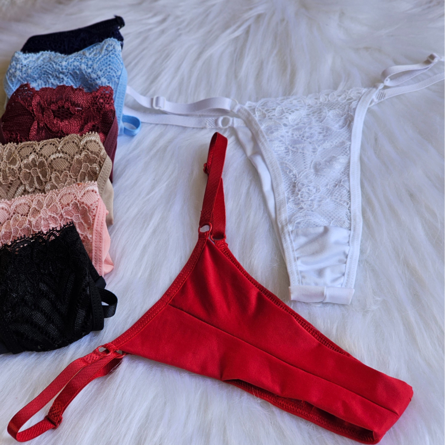Kit 4 Calcinha Sensual Fio Dental Alças Reguláveis de Renda Luxo Transparente  Fio Duplo Lingerie em Oferta na Shopee