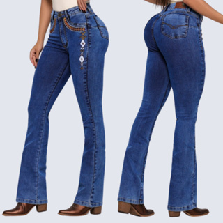 Calça Feminina Rodeio Bordada Flare com Lycra Elastano Montaria em Oferta na Shopee