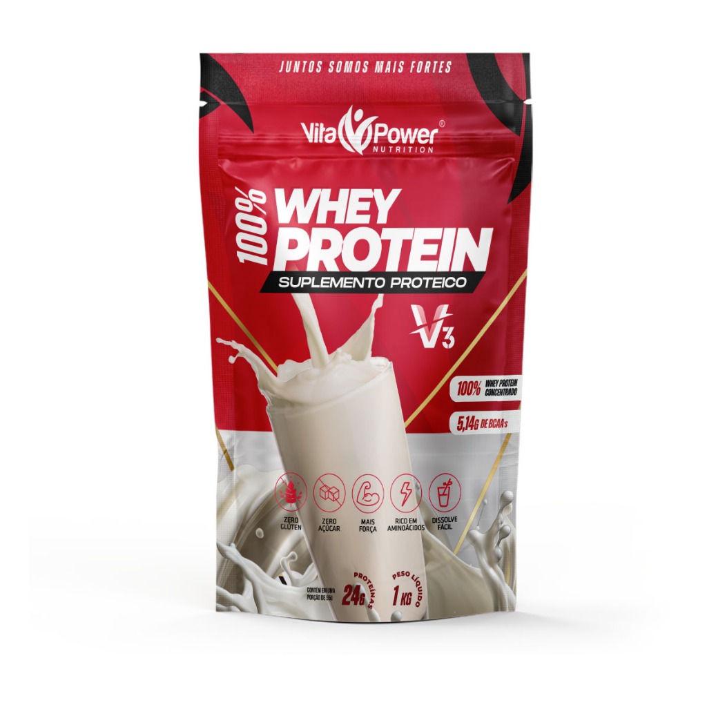 100% Whey Protein 1kg V3 Power - Vita Power - High Perfomance - Lançamento! / Envio Rápido!