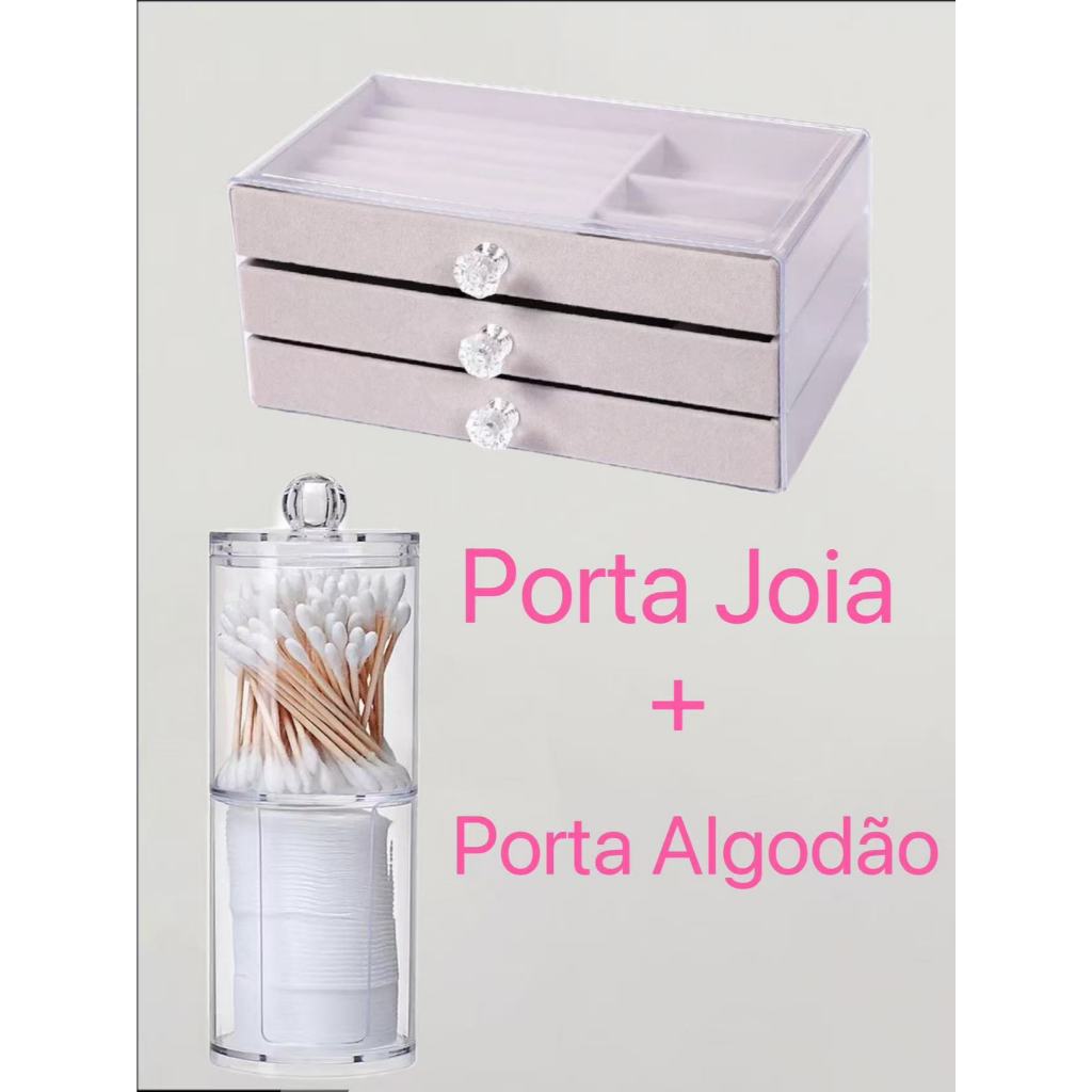 KIT Porta Joia Acrílico Luxo Com 3 Camadas Brinco AnelCompartimentoOrganizador  Porta Algodão E Cotonete 2 Em 1 Acrílico