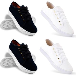 Kit 2 Pares Tênis Feminino Casual Confortável Slip On Branco Preto Liso