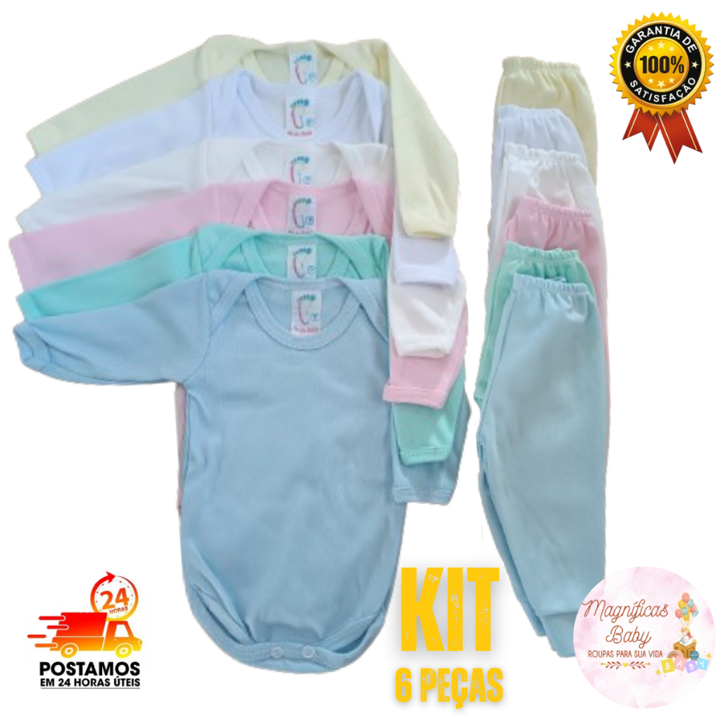 Body manga longa roupa de bebe menina e menino kit body bebe manga longa e mijão