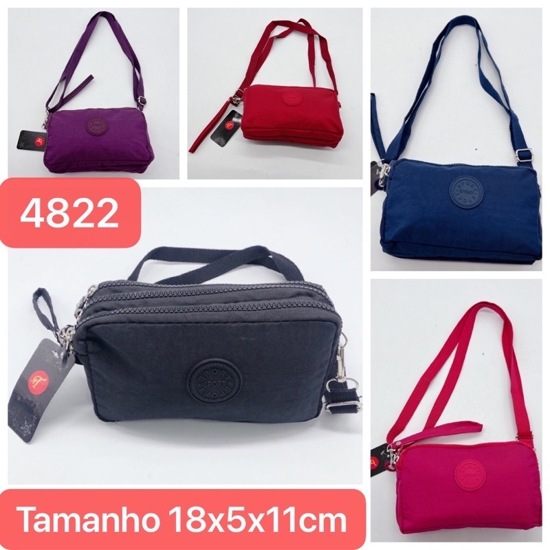 Carteira Bolsa Tiracolo  Pequena de Mão Com 2 Alças  3 Camadas Com Zíper Porta Celular Nylon 4822