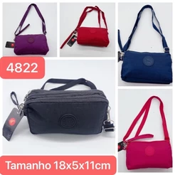 Carteira Bolsa Tiracolo Pequena de Mão Com 2 Alças 3 Camadas Com Zíper Porta Celular Nylon 4822