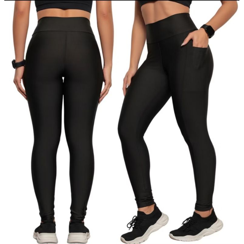 Kit 2 Calça Legging com bolso lateral Zero transparência  fitness academia treino cintura alta