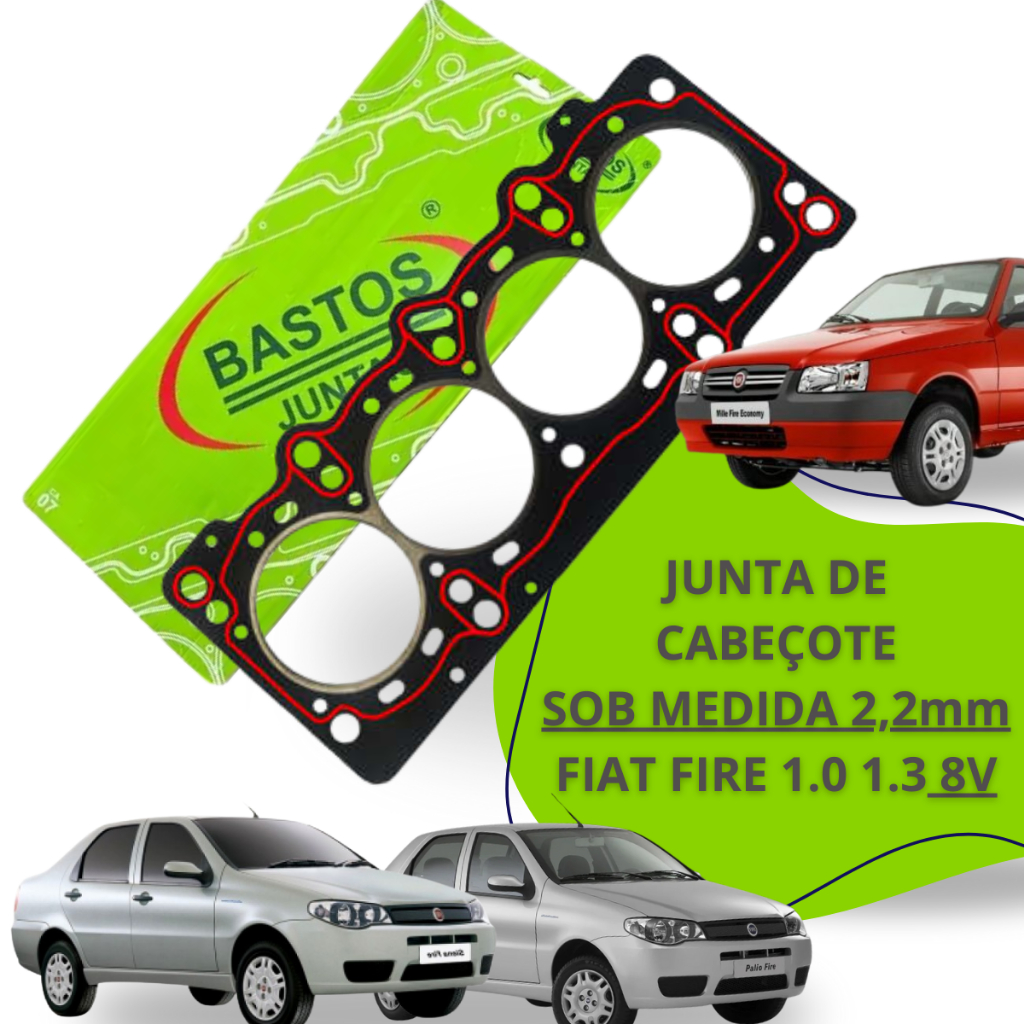 Junta de Cabeçote Fibra Sob Medida 2,2mm ~ Fiat Fire 1.0 1.3 8v Uno, Palio, Siena, Strada, Fiorino  ~  Somente 8v Bastos em Oferta na Shopee