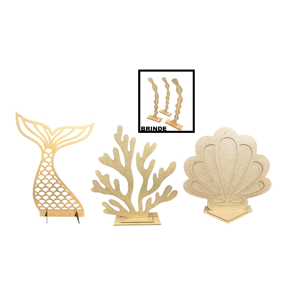 Kit Painel Fundo Do Mar Cauda Sereia Vazado Concha E Alga Em Mdf Crú Decoração Decor