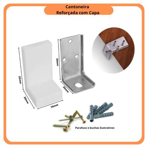 Kit 10 Cantoneira Com Capa Reforçada aéreo Metálica aço para armários e gabinetes suporte peso 45KG em Oferta na Shopee