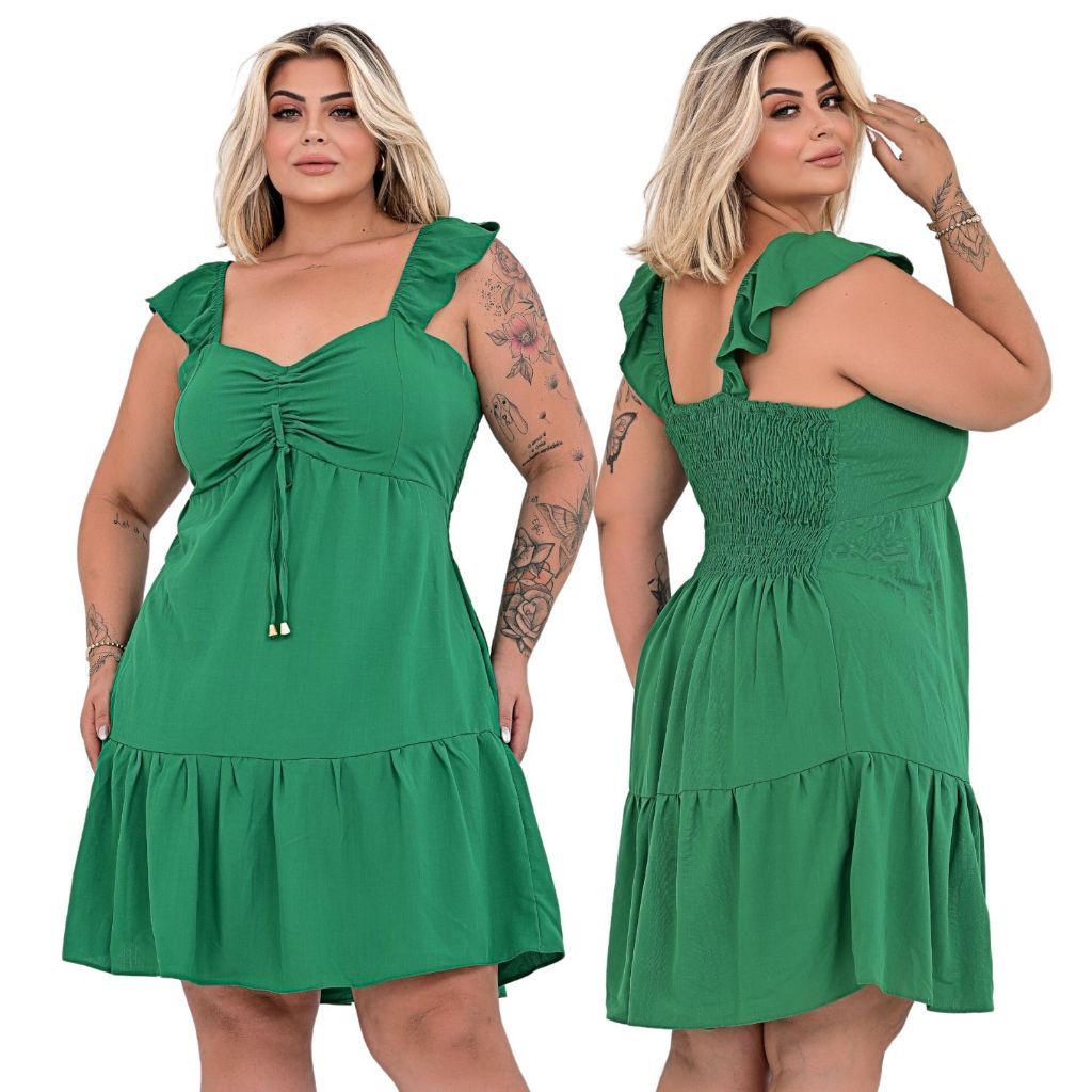 Vestido Feminino Plus Size Curto Tendência Moda Evangélica Elegante Soltinho #44