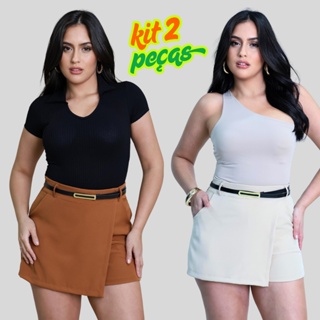 Short Saia Alfaiataria Femenino Con Cinto Cintura Alta bolsos faca moda verao 2025 em Oferta na Shopee