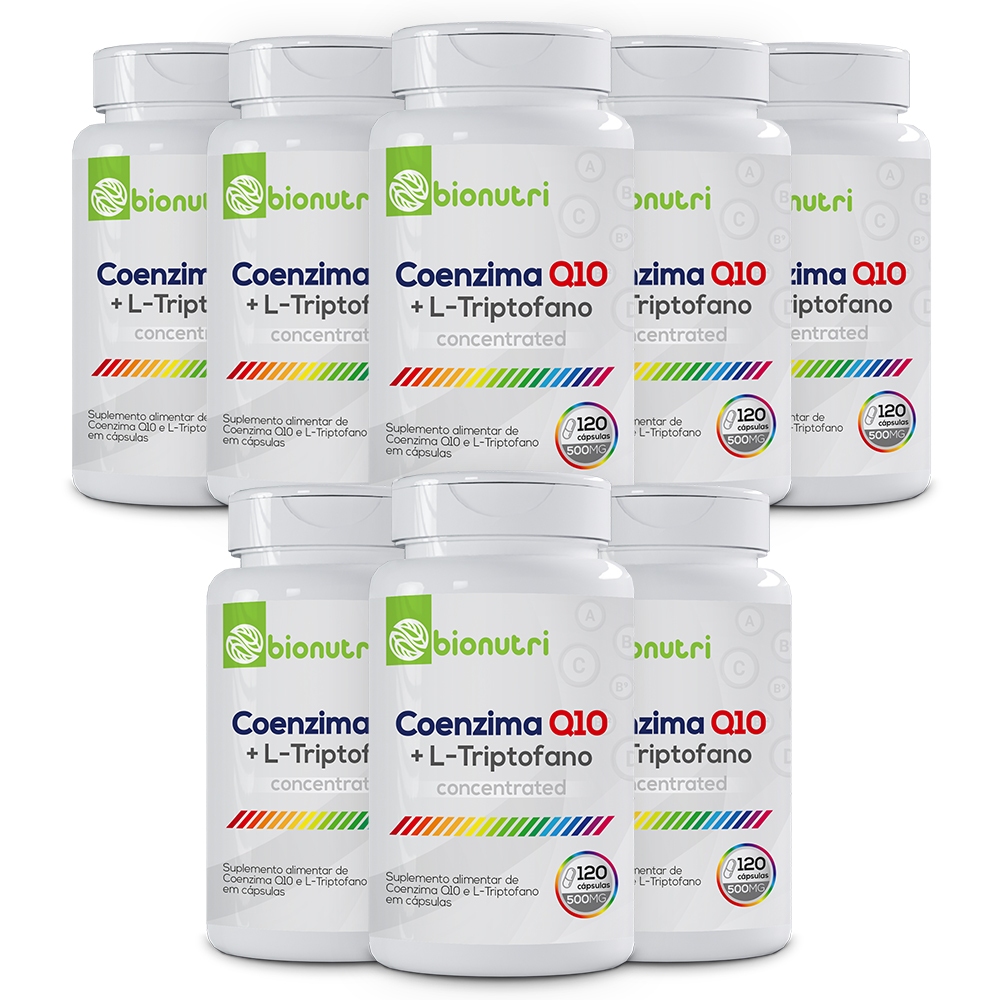 Kit 8x Suplemento Alimentar em cáspulas CoenzimaQ10 com Ltriptofano Ubiquinol 500mg (120 cápsulas) - Bionutri