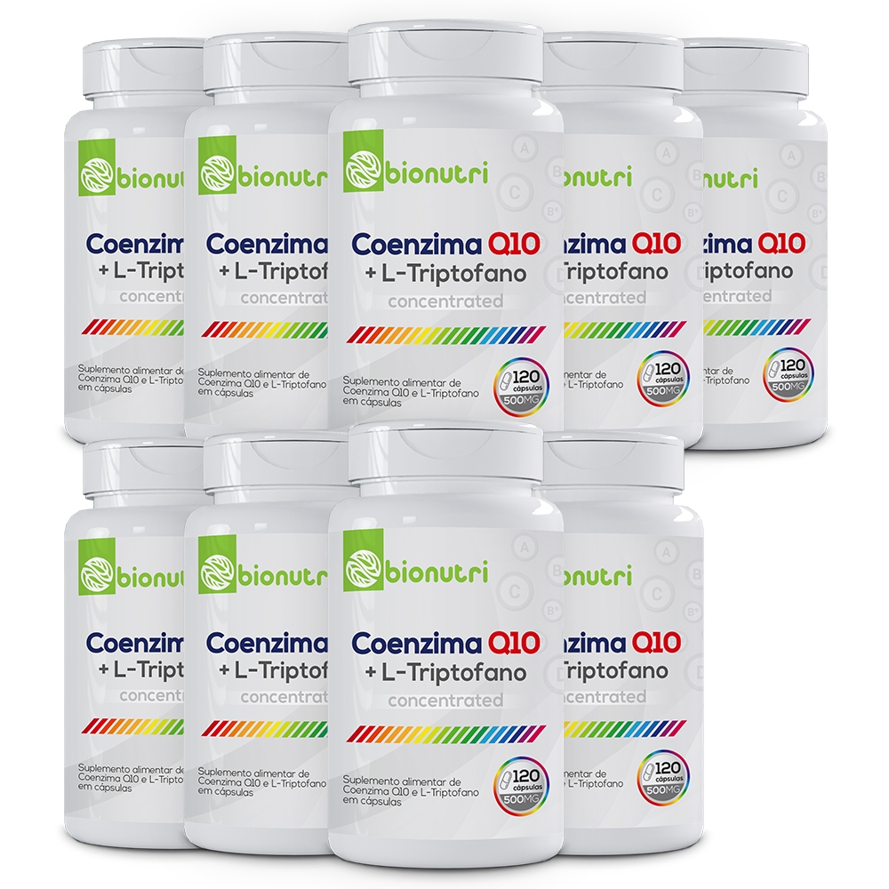 Kit 9x Suplemento Alimentar em cápsulas CoenzimaQ10 com Ltriptofano Ubiquinol 500mg (120 cápsulas) - bionutri