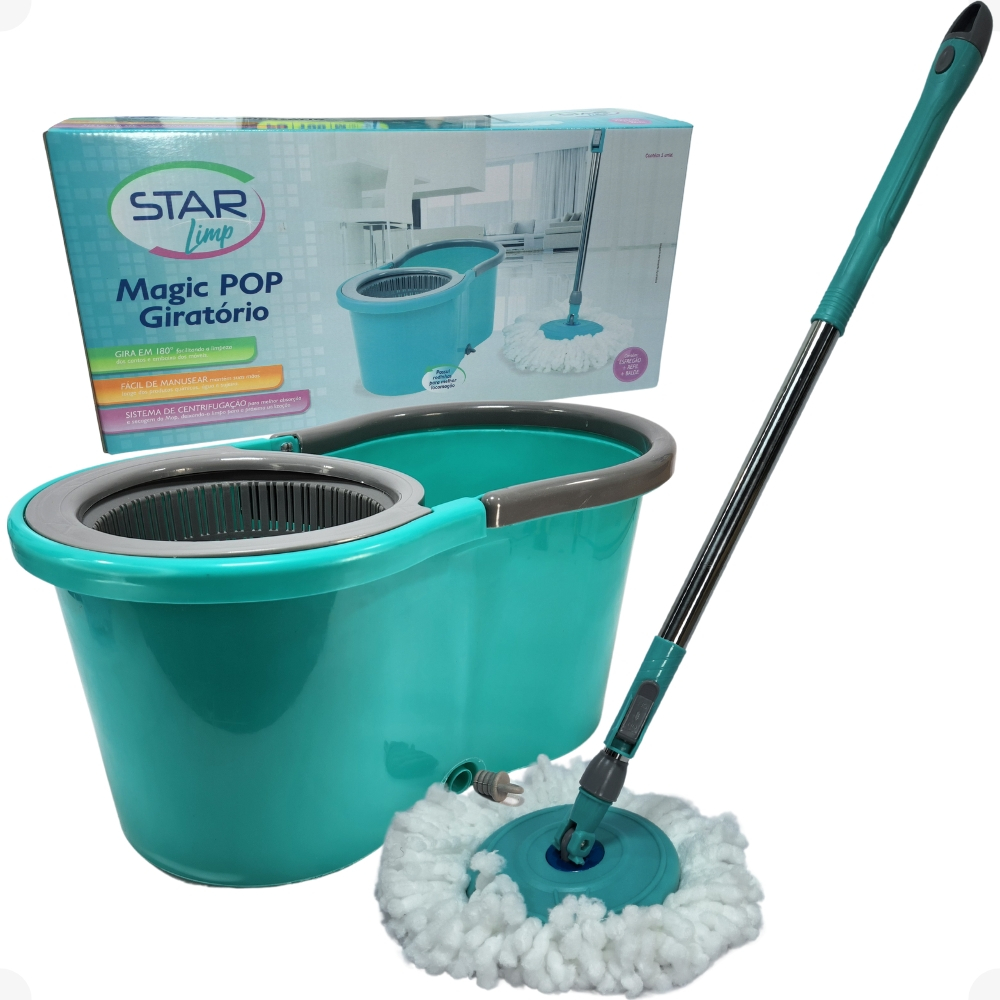 Esfregão Mop Giratório com Centrifuga em Plástico Balde de 10 Litros Cabo Extensível Star Limp Magic em Oferta na Shopee