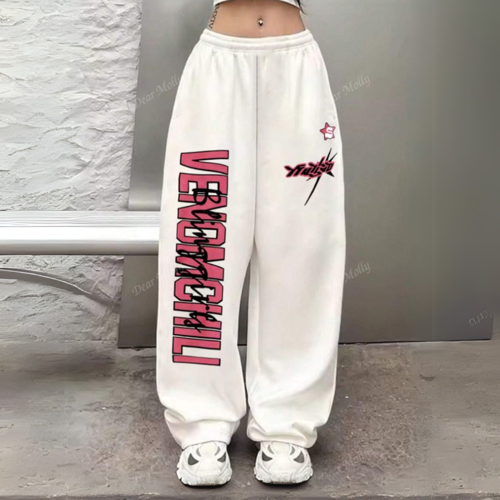 Calça Moletom Oversized Wide Baggy Moda Urbana  Pop Asiático Casual Criativa em Oferta na Shopee