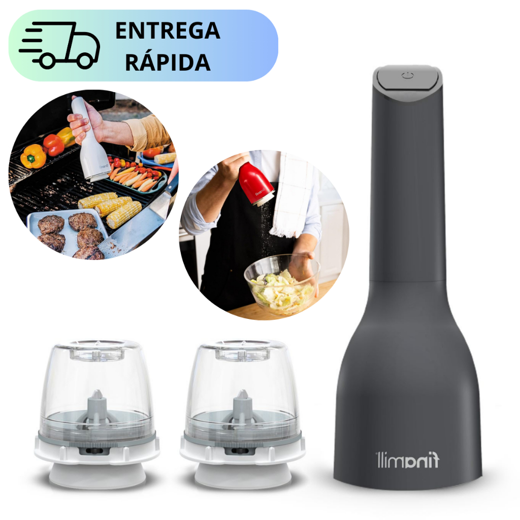 Moedor de Temperos Elétrico Moagem Cerâmica com 2 Cápsulas Triturador Sal Pimenta Grãos Profissional